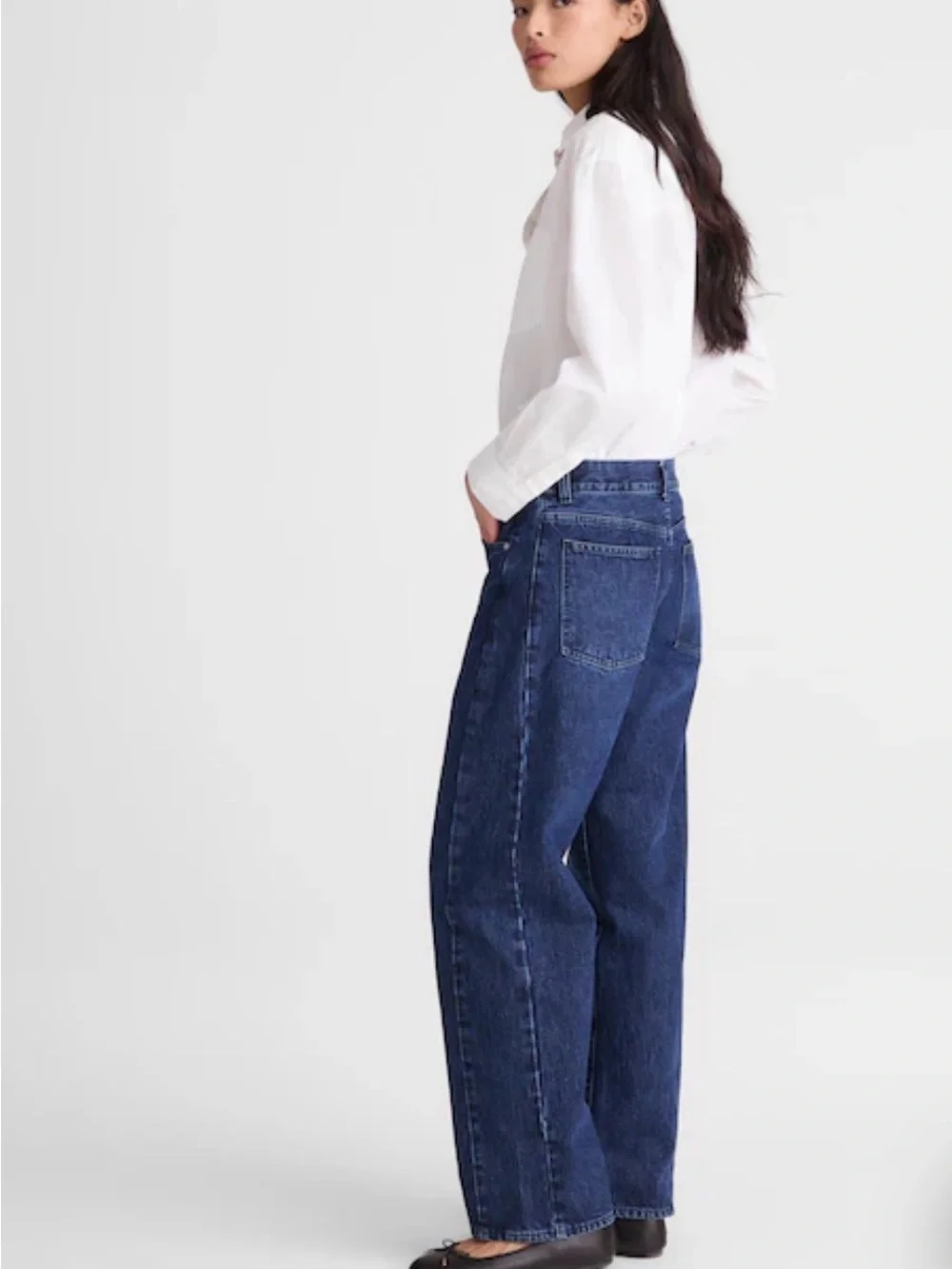 Madewell Pieced Barrel-Leg Jeans Rigid Cotton Blue Denim Mckinney Wash 32 FLAW